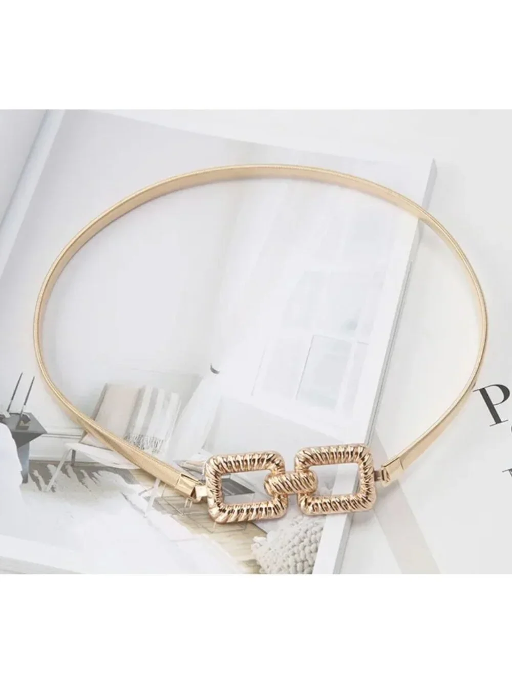 Gold Metal Chain Link Belt With Skinny Stretchy Waistband